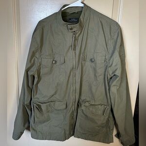 Men’s L Zara Green Military Field Jacket Relaxed Fit